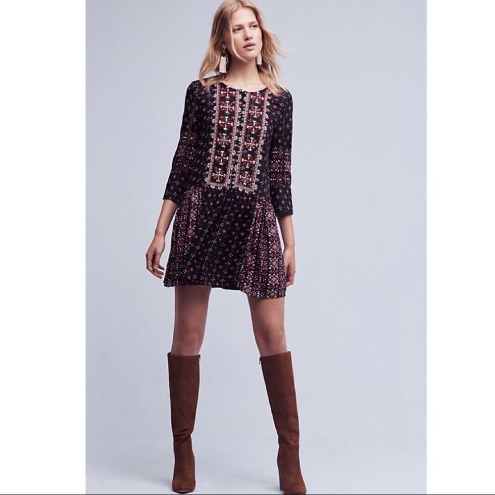 Anthropologie Vanessa Virginia Dress Women Small Kaleidoscope Embroidered Beaded